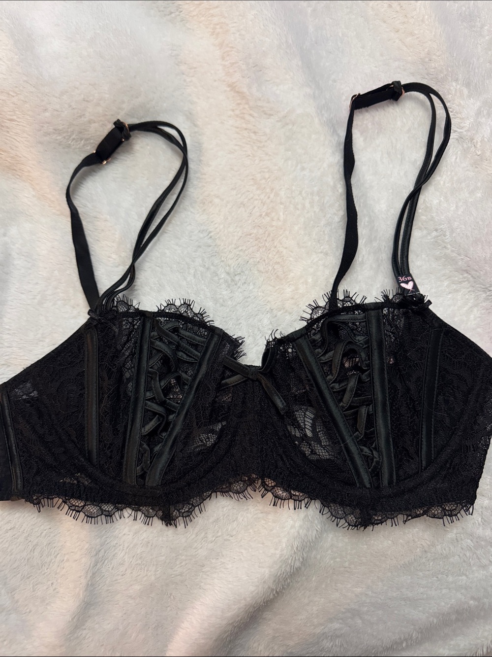 Victoria's Secret Black Lace Balconette Bra with Corset-Style Front